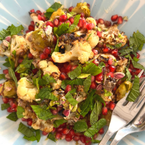 roasted cauliflower with brussels spouts, vegan reicipe, dietitian approves